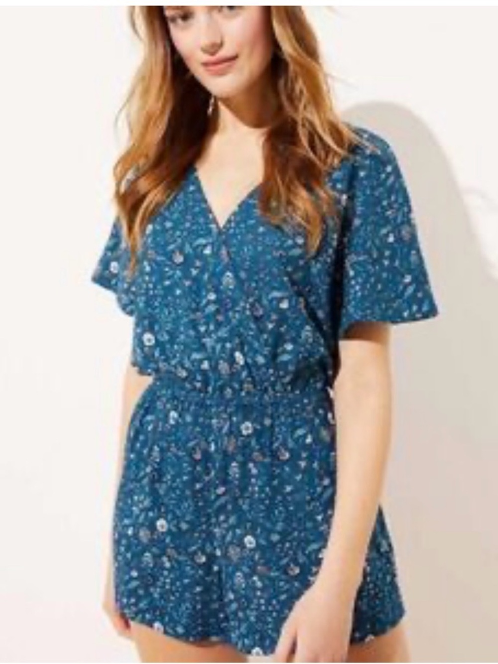 NWT Loft Beach Coastal Floral Dark Teal Romper Swim Cover Up Size XL cotton